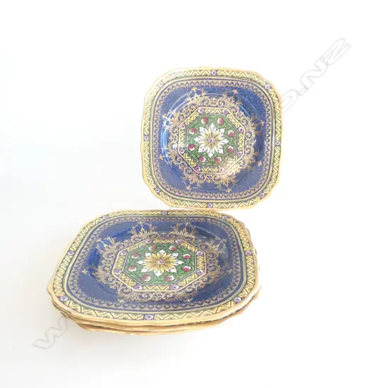 Four Minton plates, possibly "Byzantine" pattern